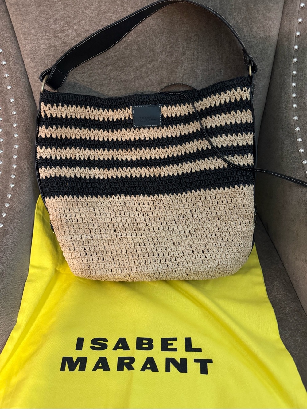 Isabel Marant Black and Natural Striped Crochet Tote